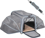 Petsfit Expandable Large Cat Carrier Small Dog Carriers Airline Approved, 17" Lx 11" Wx 11" H Soft-Sided Portable Washable Pet Travel Carrier with 2 Extension for Kittens, Puppies, Rabbits