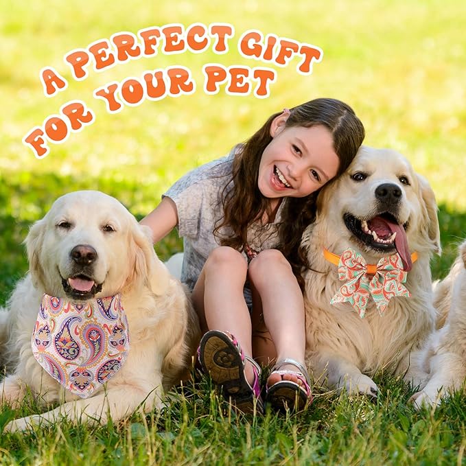 Reginary 120 Pcs Paisley Dog Bandanas Bulk Dog Bows Set Bow Ties Cat Scarf Colorful Washable Triangle Pet Kerchief Cute Bib for Summer Small Medium Large Pets Grooming Accessories Costume