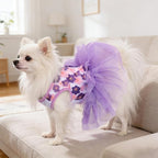 Dog Dress, Fashion Puppy Tutu Princess Dresses for Small Dogs Girl, Sweet Skirt with Dog Bowknot Clips, Spring Dog Cat Clothes Pet Apparel (Purple Floral Dress, Small)