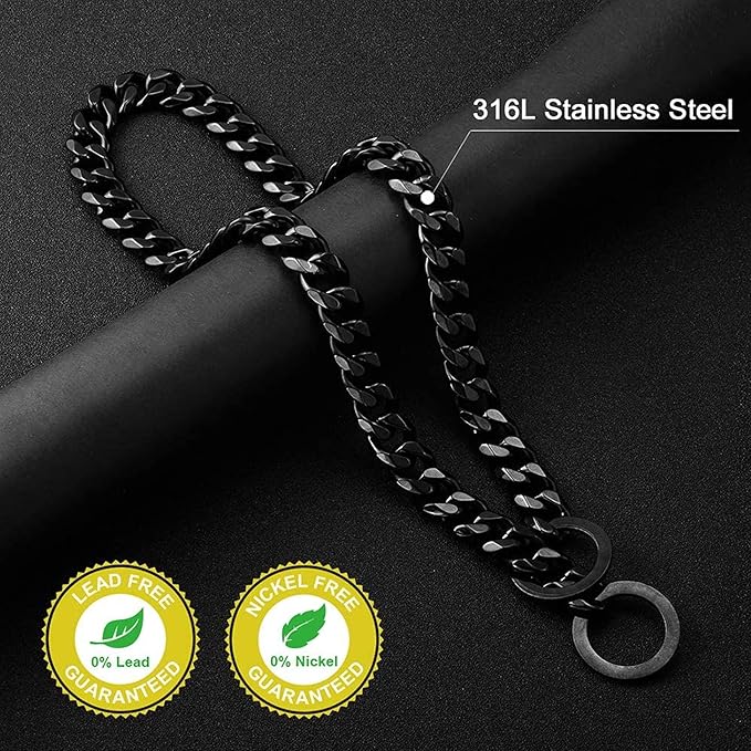 Dog Chain Collar Dog Walking Collar 15mm Black Strong Stainless Steel Cuban Link Chain Collar for Small Medium Dogs（12 Inches
