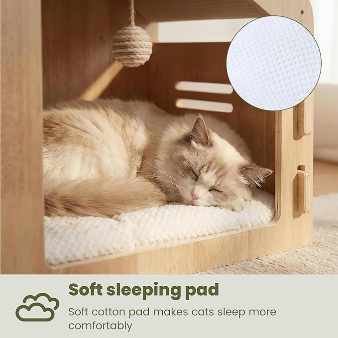 Spacious cat House，Enclosed cat Bed with a Padded Cotton pad and cat Ball，Easy to Assemble and Clean