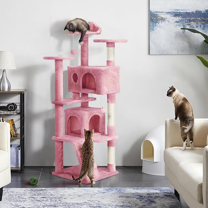 Topeakmart 61in Cat Tree for Indoor Cats, Cat Tower with Scratching Posts Spacious Perch & Platform for Kittens, Pink