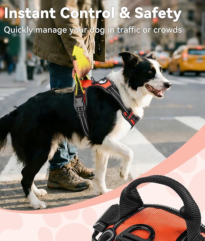 Joytale No Pull Dog Harness for Extra Large Dogs, Reflective Pet Vest with Front Clip, Adjustable Soft Padded Harnesses with Easy Control Handle for Training and Walking, Orange, XL