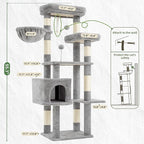 Cat Tree for Indoor Cats, 55.1 inch Cat Tower with 7 Sisal Scratching Posts, Multi-level Cat Condo wit Large Play Platform Furry Ball, Cat Cave, 2 Padded Perches, Basket, Light Gray GCT013W