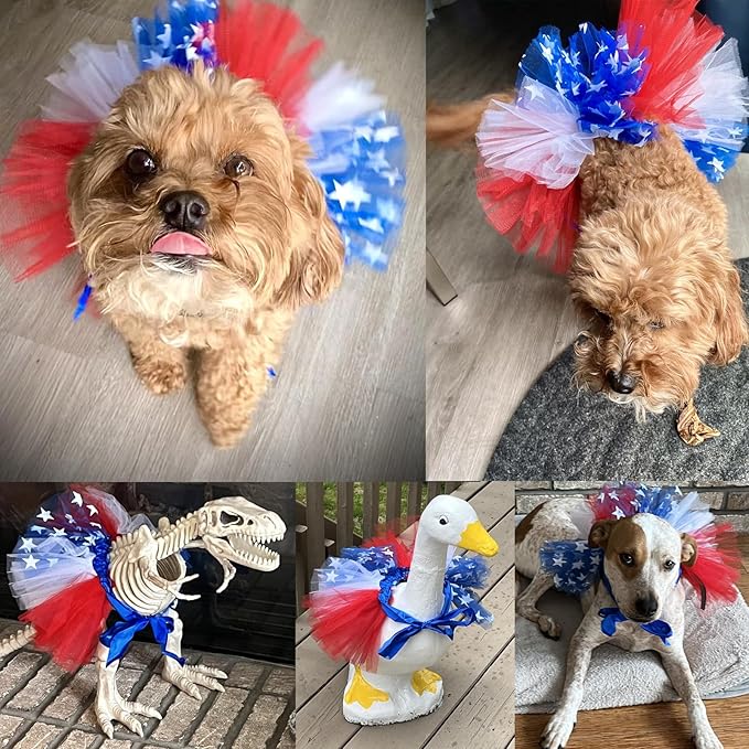 Dog Tutu Dress for Small Dogs Cats, Pets Costume Party Puppy Skirt Halloween Accessories (Red Blue White, X-Large)