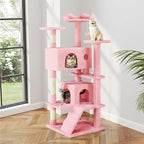54 Inches Cat Tree Tower Condo Furniture, Cat Tower with Scratching Post, Multi-Level Climbing Tree Cat House Padded Plush Perch, Kittens Pet Play House, Light Gray