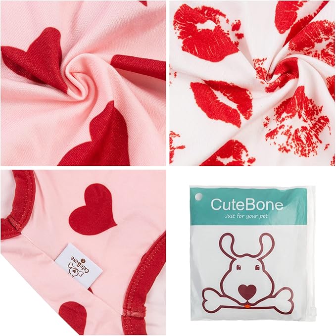 CuteBone Dog Valentine Shirts Outfit 2-Pack Soft Pet Clothes Breathable Summer Vest for Small Puppy and Stretchy Cat Apparel 2BX05L