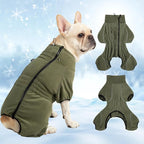 Mihachi Dog Snow Suit Dog Coat Soft Fleece Pullover Pajamas, Pet Windproof Warm Cold Weather Jacket with Zipper, Reflective Jumpsuit Apparel Outfit Clothes for Medium Dog, Army Green SM