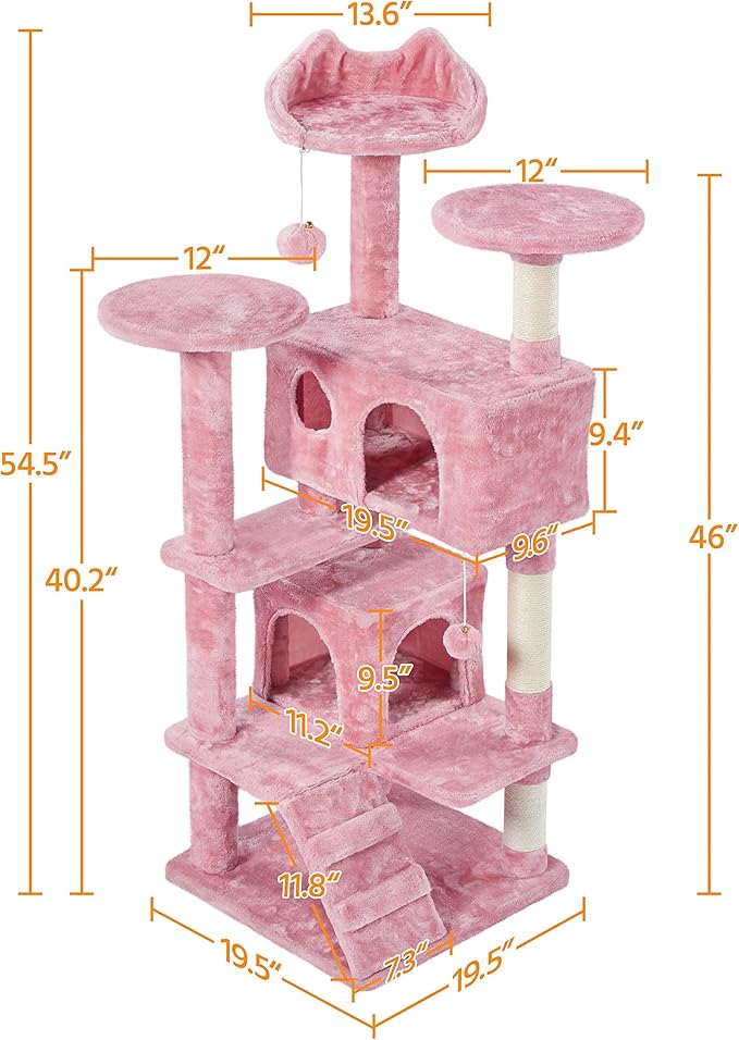 Topeakmart 54in Cat Tree, Cat Tower w/Large Cat Condo Scratching Posts and Perch, Cat Stand House Furniture, Pink
