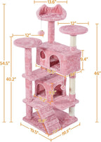 Topeakmart 54in Cat Tree, Cat Tower w/Large Cat Condo Scratching Posts and Perch, Cat Stand House Furniture, Pink