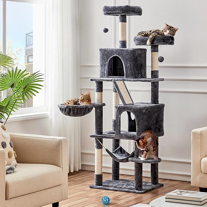 Topeakmart 71.5in Cat Tree Large Cat Tower for Indoor Cats, Multi-Level Cat Furniture w/Condos, Perches, Basket, Hammock and Scratching Posts, Cat Kitten Pet Play House