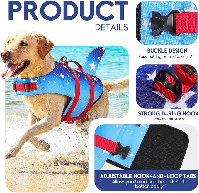 ASENKU Dog Life Jacket - Pet Safety Vest for Swimming & Boating, Shark Life Jacket with Floatation, Dog Lifesavers Swimsuits for Small Medium Large Dogs (GradStar, S)