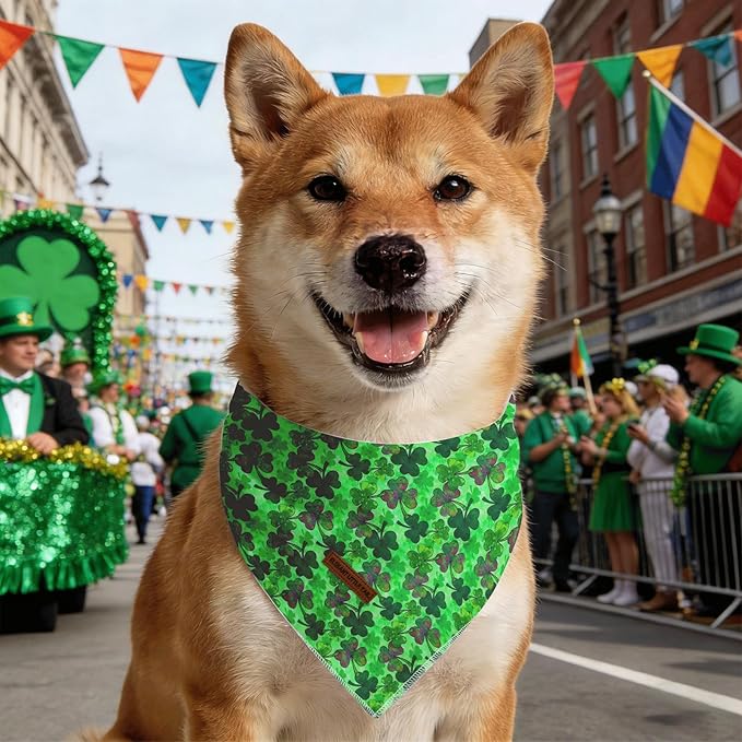 Elegant little tail St Patrick's Dog Bandana, Lucky Clover 1PC Washable Pet Scarf Female or Male Square Dog Bib Kerchief Scarf Adjustable Pet Bandanas for Medium Large Dogs