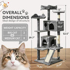 Pawly 52.5" Large Cat Tree with 2 Condos & Sisal Ramp, Premium CARB P2-Compliant Particle Board, 350G Plush Sturdy Cat Tower for Large Breeds, Senior Cats & Multi-Cat Household, Gray