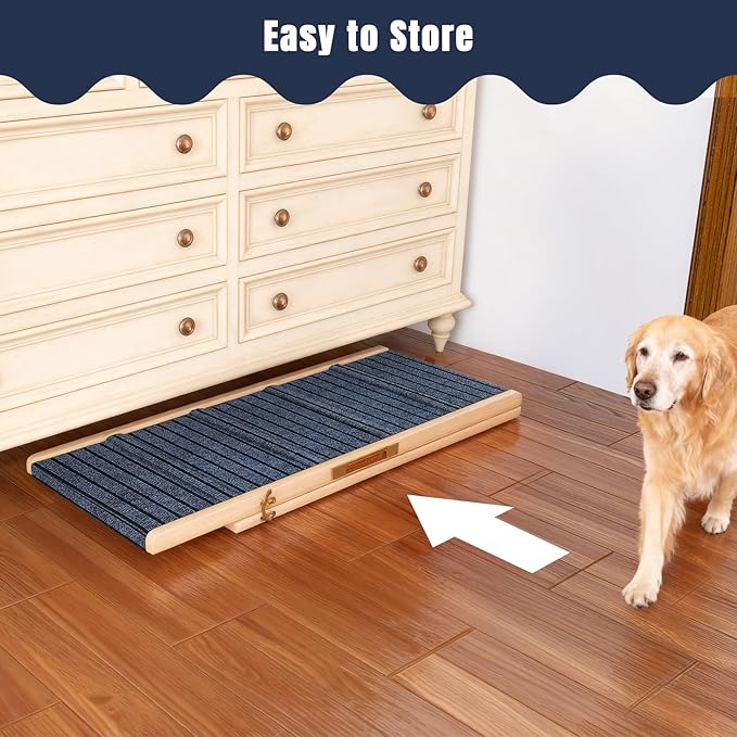 Adjustable Wooden Dog Ramp for Small & Medium Dogs, 39.4" Long x 15.8" Wide Portable Pet Ramp for Bed, Couch, Sofa & Car, Anti-Slip Carpet, Lightweight Foldable Indoor Outdoor Travel Dog Ramp