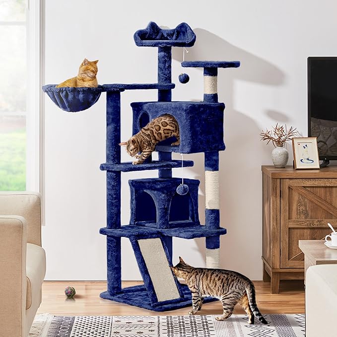 Topeakmart 57in Cat Tree Tower with 2 Plush Rooms Kitten Furniture Play House