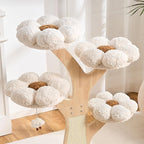 797Audio Flower Cat Tree, 48" Wood Branch Cat Tower, White Cloud Cat Tree with Scratching Post for Indoor Adult Cats, Luxury Cat Tree with Cozy Perches & Interactive Squeaky Hanging Toy