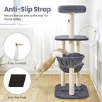Small Cat Tree Tower with Lots of Scratching Posts - 42 Inch Medium Compact Cats Scratch House with Hammock Perch for Multi Level 2 Kitty - Indoor Corner Cat Bed Condo Climbing Gym Towers Furniture