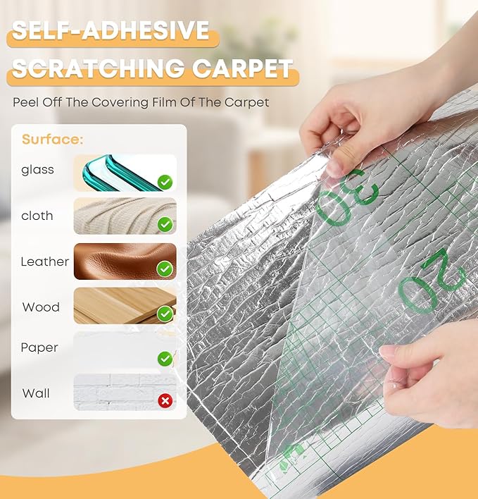 Trimmable Cat Scratching Mat, 78.7""x15.8"" Self-Adhesive Cat Scratching Post Pad, Cat Tree Shelves Cover Replacement, DIY Versatile Protector for Steps, Couch and Furniture, Large, Gray