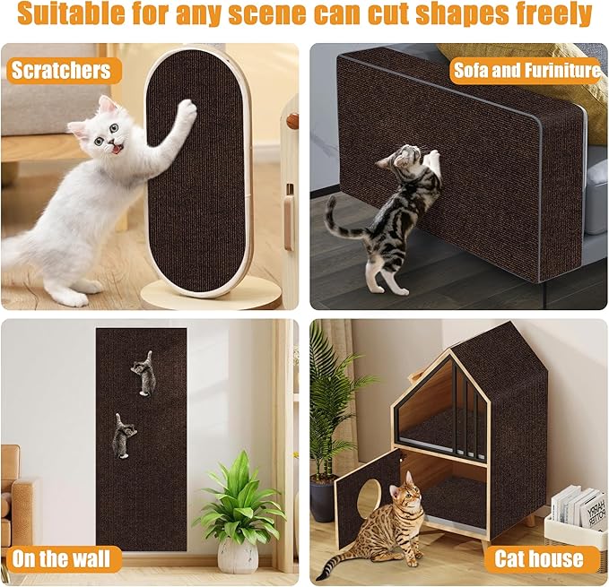 cat Scratching mat Self-Adhesive, Trimmable Furniture Protector for Couch, Sofa, Wall & Cat Trees - Durable Scratch Pad with Nano Tape, DIY Climbing Carpet for Indoor Cats (Brown, 23.6"x15.8")