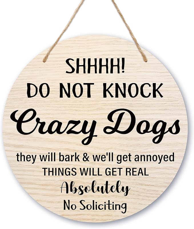 Do Not Knock Or Ring Doorbell Sign Decor, Funny Dog Warning Sign For Front Door, No Soliciting Sign For Home House Yard Outdoor, Funny Dog Door Sign Gifts For Dog Owner Dad Mom Women -b06