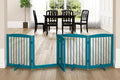 Freestanding Dog Gate with Door, Pet Gate for Stairs, 80 inch Wide Pet Barrier Indoor, Dog Fences Indoor, Support Feet Included, 4 Panels, 24" Tall, Blue
