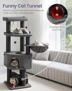 Heavy Duty Cat Tree for Large Cats Adult - 60 Inch XXL Sturdy Cat Tower Condo with Extra Wide Scratching Posts (φ4.4in) Big Cat House Hammock Perch - Indoor Wood Modern Multi Level Corner Cat Bed