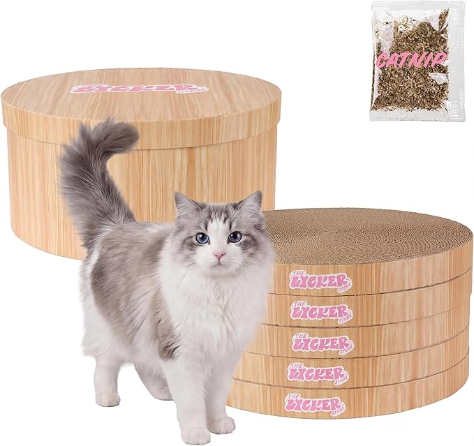 CSR1012C Kate 12 Inch Cardboard Cat Scratcher Pads with Box & Catnip, Reversible Heavy-Duty Scratch Boards for Cats, Furniture Protection, Classic Wood Finish, Brown, 5-Pack