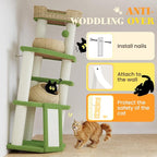 SHA CERLIN 57-Inch Cat Tree Tower for Indoor Cats, Multi-Level Cat Condo with 3 Rattan Woven Beds, Plush Platforms, Sisal Scratching Posts & Interactive Toys - Green Cat Furniture