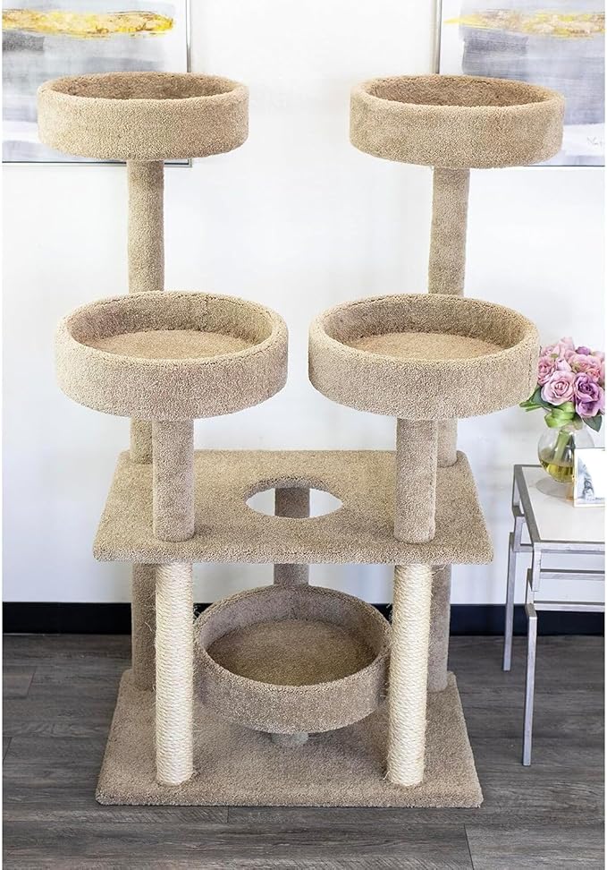 Maykoosh Southwestern Sanctuary Multi-Level Cat Cat Climbing Tower Cat Tree, Solid Wood and Carpet Construction, Modern Cat Tree with Scratch Post and Sturdy Base Brown/41 L x 31" W x 55" H