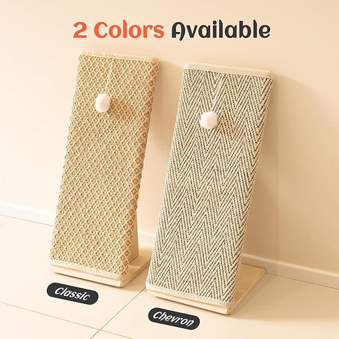 PETKARAY Inclined Cat Scratcher, Sisal Scratching Ramp for Indoor Cats, 24.8'' Cat Scratch Post for Couch, Replaceable Sisal Scratch Pad with Toy Ball, Classic