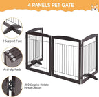 Yaheetech Extra Wide Dog Gate Freestanding Pet Gate for Dogs,Foldable Puppy Fence with Support Feet Suitable for Doorway, Stairs,98 in Wide 32 in Tall (4-Panel,Espresso)