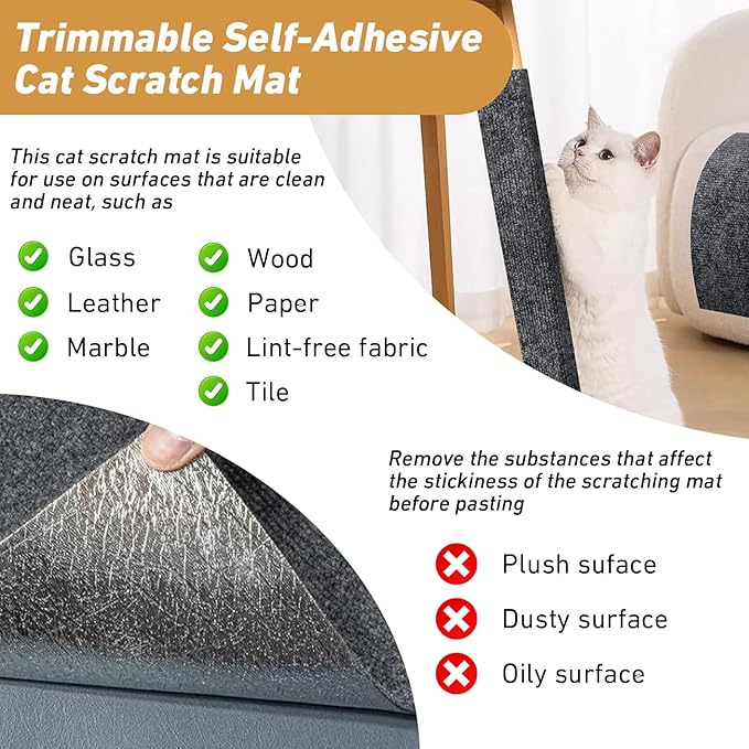 Cat Scratch Furniture Protector, 78.7" x 15.8" Self-Adhesive Cat Scratch Carpet, Couch Protector from Claws for Scratch Post Cat Tree Shelves Wall, Dark Gray