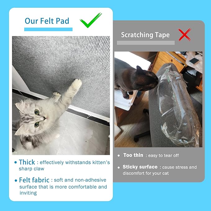 Self Adhesive Cat Scratch Mat to Protect Furniture,16 x 78 in, Couch Protector from Cat Claws Scratching (Gray)