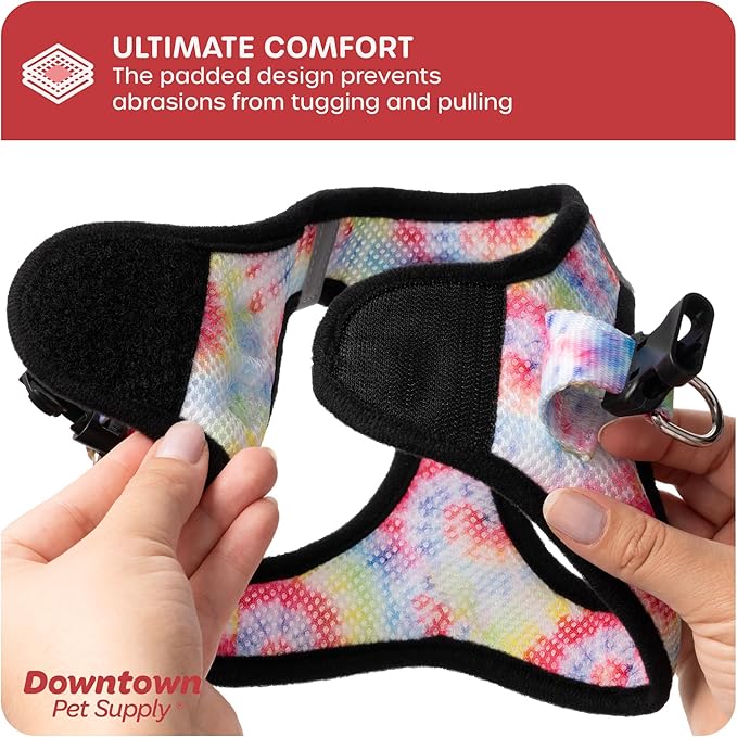Downtown Pet Supply Step-in Dog Harness – No Pull, Adjustable Padded Mesh with Reflective Trim, Secure Buckle Strap – Comfortable & Breathable Small Dog Harness, X-Small, Tie Dye