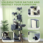 PawHut Cat Tree, 81" Cat Tower for Large Adults Indoor Cats with Cat Scratching Posts, Scratching Board, Cat Condos, Cat Beds, Hammocks, Multi-Level Platforms, Toy Balls & Rope Cat Toy, Dark Gray