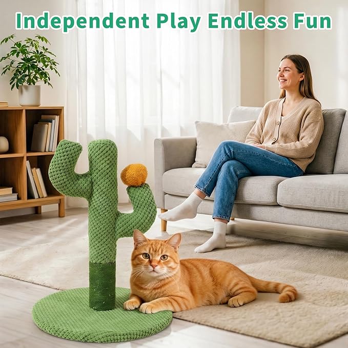 Cat Tree for Indoor Cats — Cactus-Shaped Mini Scratching Post, Compact Apartment Tower for Kittens & Adult Cats, Fun Play & Furniture Protection