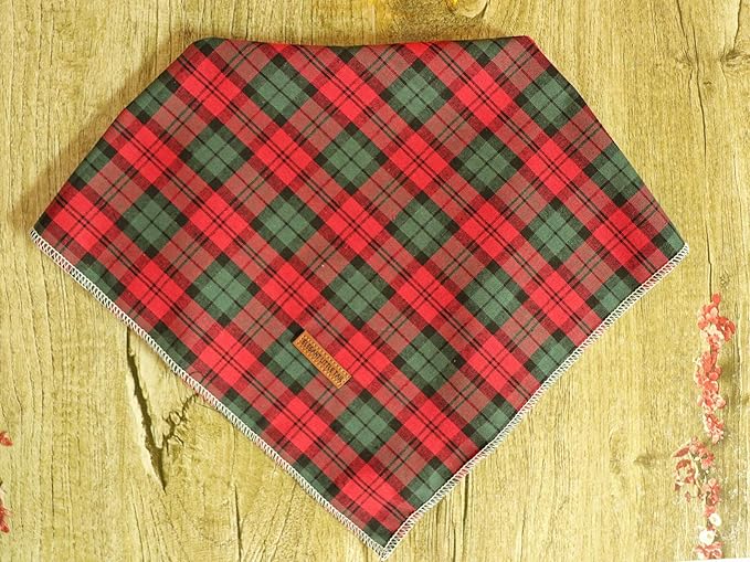 Elegant Little Tail Christmas Bandana 1PCS Plaid Pet Bandana Washable Reversible Cotton Boy Bibs Scarf, Adjustable Square Kerchief for Small to Large Dogs and Cats