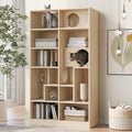 Bookcase Wooden Cat Tree, Natural Bookshelf Indoor Cat House Pet Furniture, Display Case with Storage, Cat Litter Box Enclosure Climbing Shelf