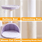Modern Cat Tree Tower for Large Cat with Scratching Post for Indoor, 46 inch Multi-Level Cat Tower with Handwoven Beds, Cat Cave, Dangling Balls