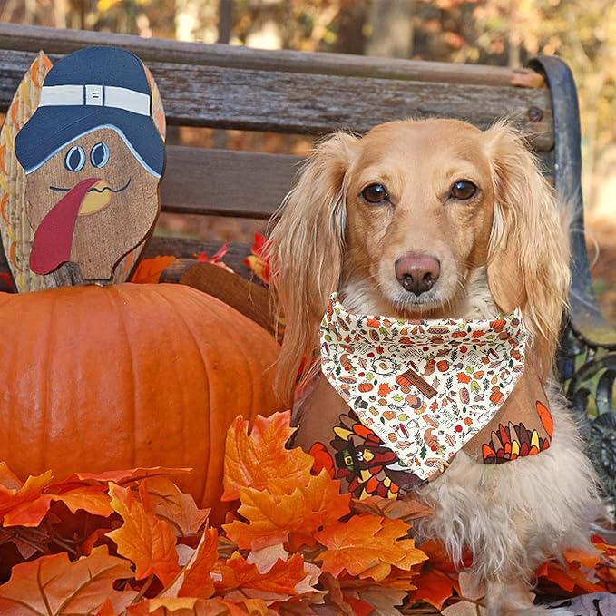 Elegant little tail Dog Bandana, Thanksgiving Turkey Girl Boy Pet Bandanas for Small Medium Large Dogs Washable Square Dog Scarf Adjustable Kerchief