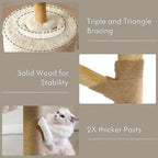 Moewrista Modern Cat Tree with Hammock 48.5 Inches Cat Tower with Scratching Post,Featuring Real Wood Post,Large Rattan Basket, Spacious Flower Perch and Condo for Indoor Cat Large Adults-Beige