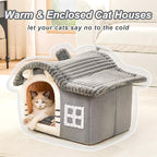 Jiupety Bear Cat Houses for Indoor Cats, Chimney Cute Cat Bed Cave, Enough Interior Space, Cartoon Soft Pet House Up to 3-7 lbs Kitten, Gray