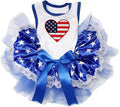 Petitebella USA Heart Puppy Dog Dress (White/Blue Stars Lace, X-Small)
