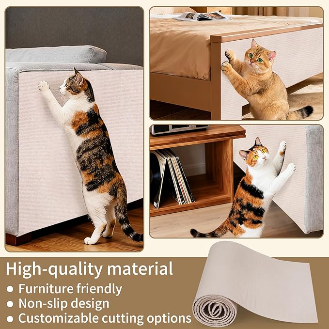 78.7"x15.8" Cat Scratch Mat,Adhesive Cat Scratch Pad for Furniture,DIY Cats Scratch Furniture Protector for Furniture,Sofa,Couch,Covering Cat Scratching Post Replacement Pads,Beige