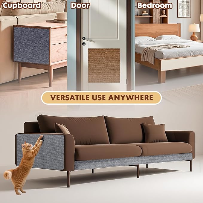 PowerKing Cat Scratch Furniture Protector, 78.7"x15.8" Self-Adhesive Cat Scratch Mat for Couch & Sofa, Trimmable DIY Cat Scratcher Pads for Indoor Cats (Grey)