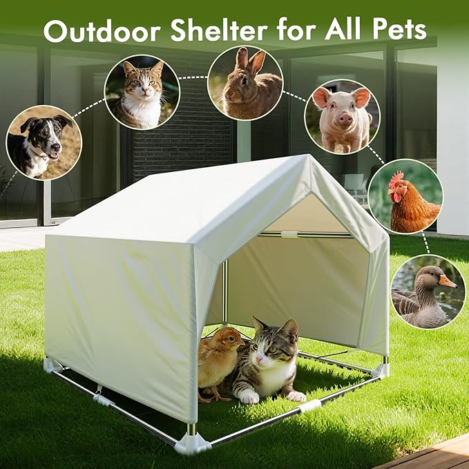 Outdoor Meduim Pet Shade Shelter Tent - Stainless Steel Frame with Ground Stakes for Stability, Spacious Sun Canopy for Dogs, Cats & Other Pets
