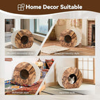 Cat Scratcher House, Cozy Cardboard Design, Safe and Secure for Kittens, Eco-Friendly, Wood Grain (Circle)