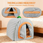 Dog House Indoor for Small Dogs, 2-in-1 Enclosed Dog Bed with Cover Cave & Curtain, Dog Tent with Plush Washable Cushion, Inside Dog House for Pets Under 5.5 lbs(Grey, S)