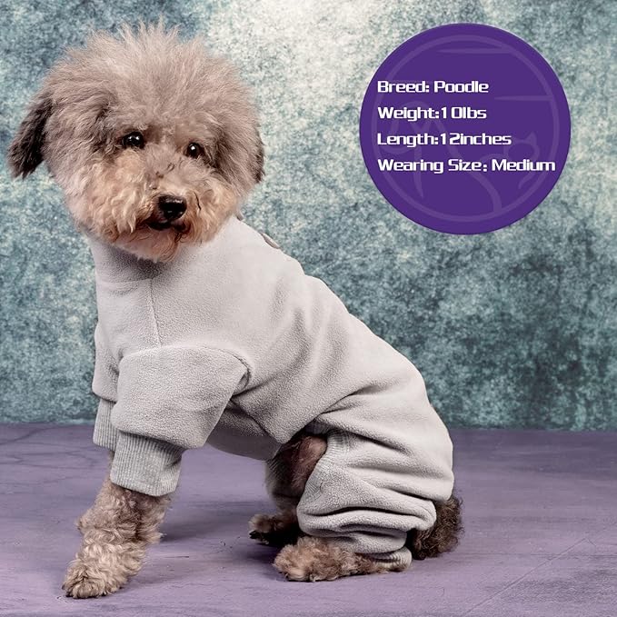 cyeollo Dog Pajamas Fleece Dog Coat Thermal Dog Onesie Stretchy Jumpsuits Doggie Pjs Warm Pet Pajamas for Small Dogs Color Grey